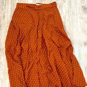 H&M Rust Orange Polka Dot Midi Skirt